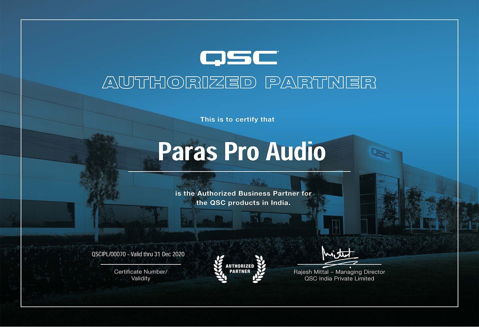 Certificate of QSC Paras Pro Audio QSCIPL00070 1