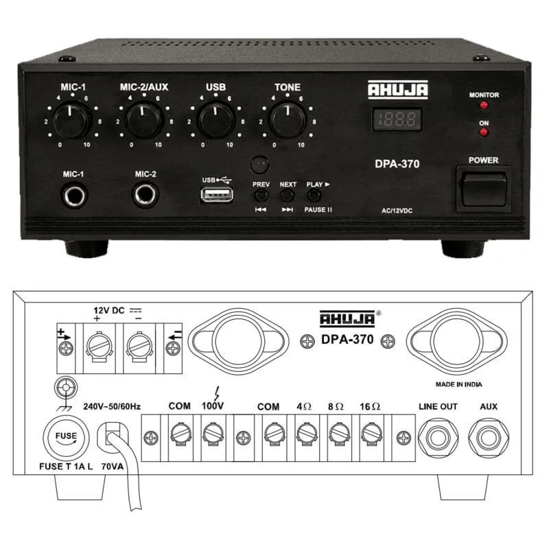 Ahuja DPA-370 30-Watt Mixer Amplifier with USB Front+back