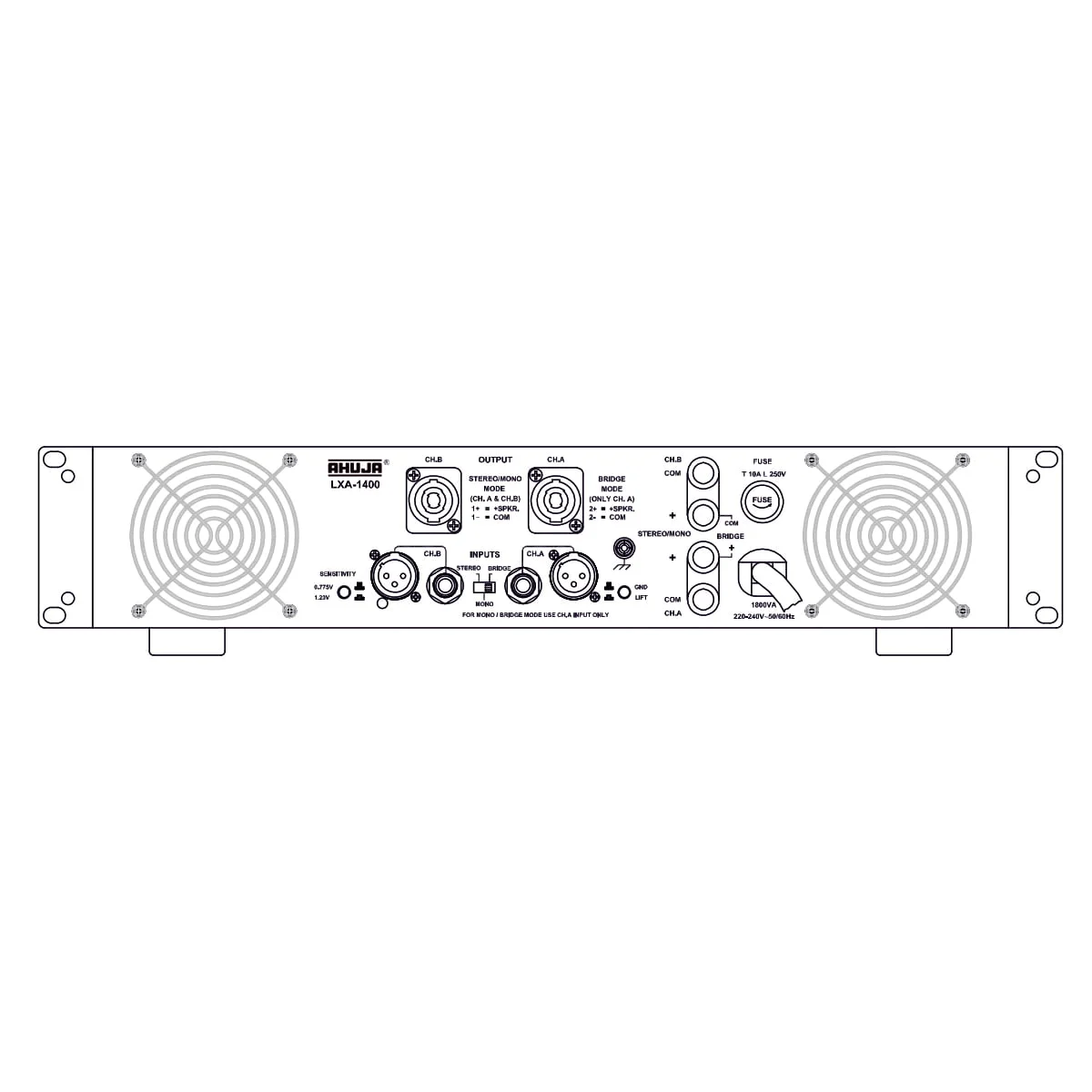 Ahuja LXA-1400 Dual Channel Power Amplifier Backside