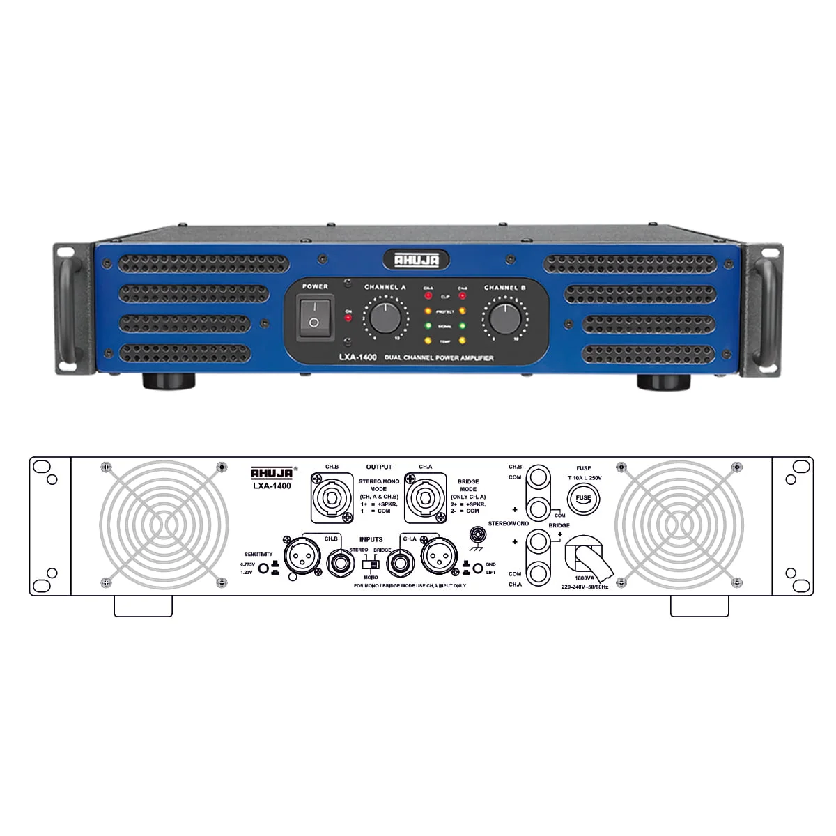 Ahuja LXA-1400 Dual Channel Power Amplifier Front + Back